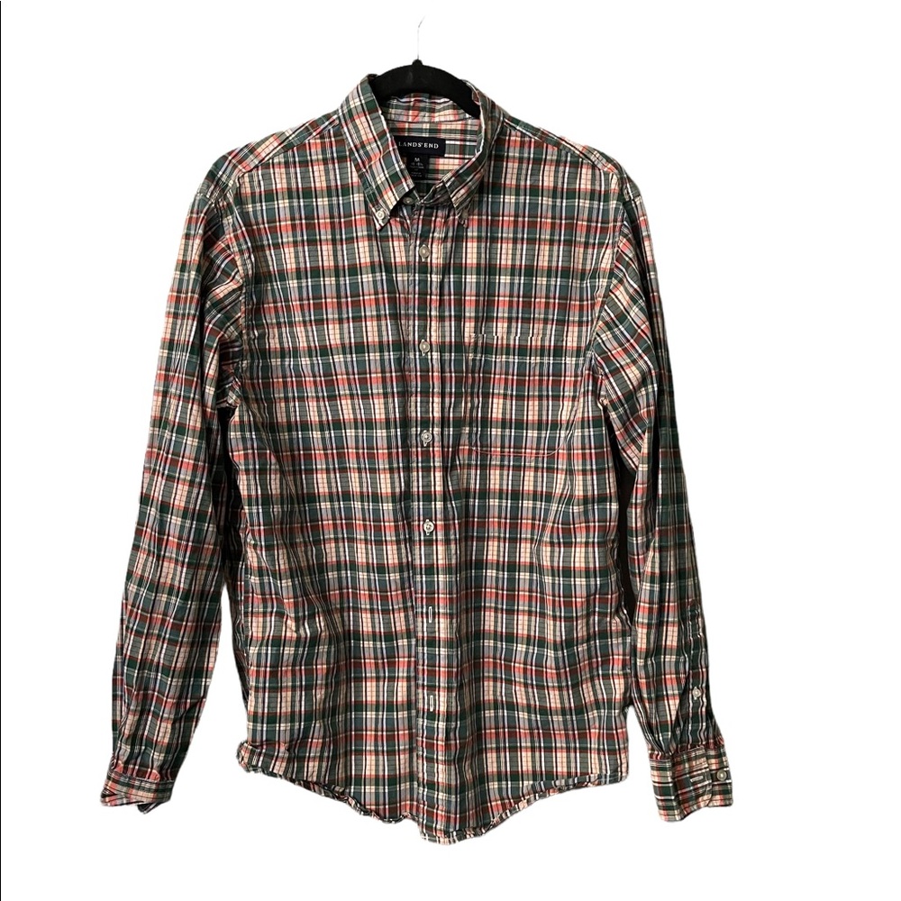 Men’s Land’s End Long Sleeve Button Down Shirt, Medium.